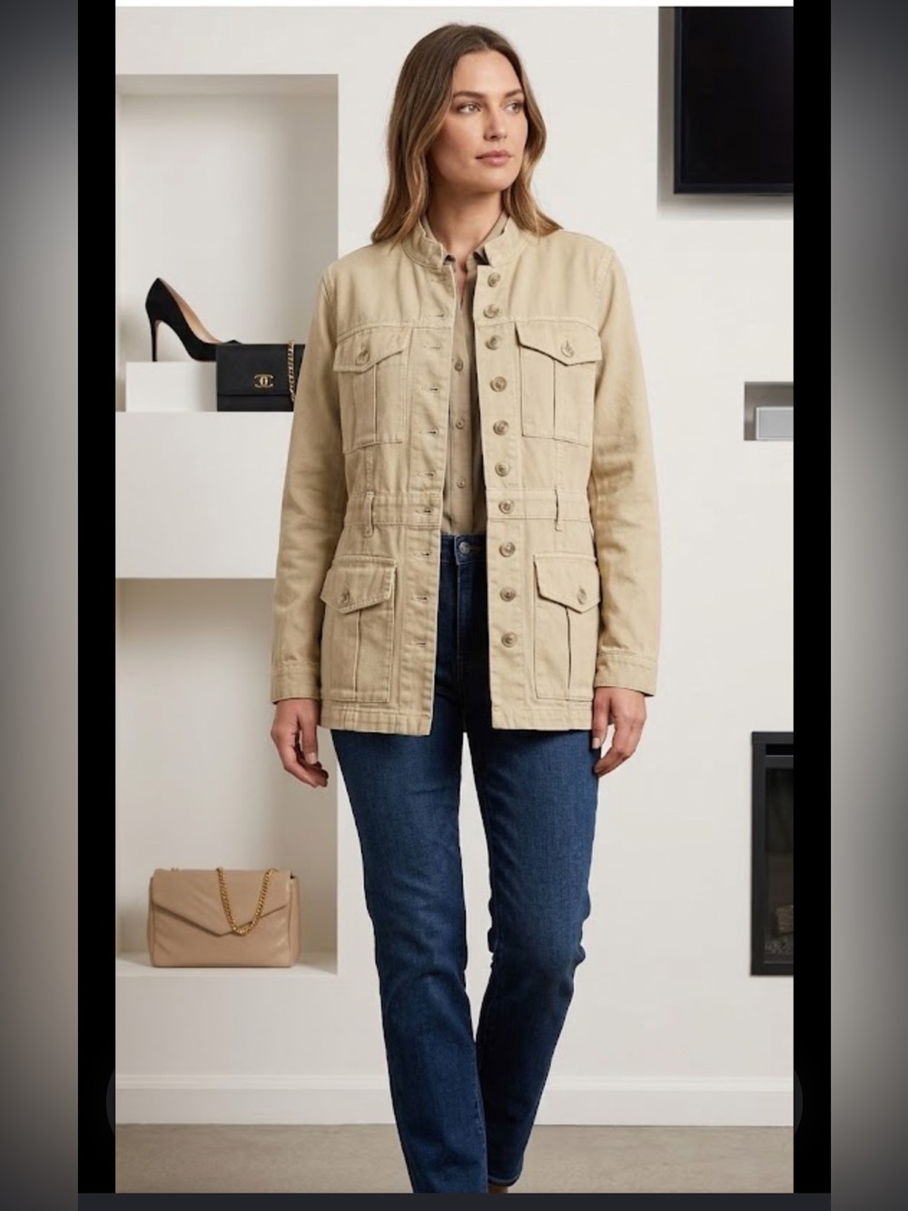 Kut from the Kloth Khaki Utility Jacket with Button Front